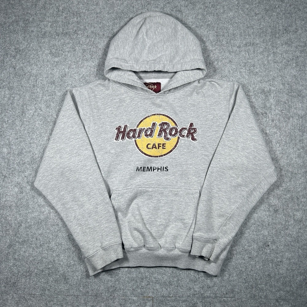 Hard Rock‎ Cafe Pullover Hoodie Mens Size Medium Grey Big Logo Memphis